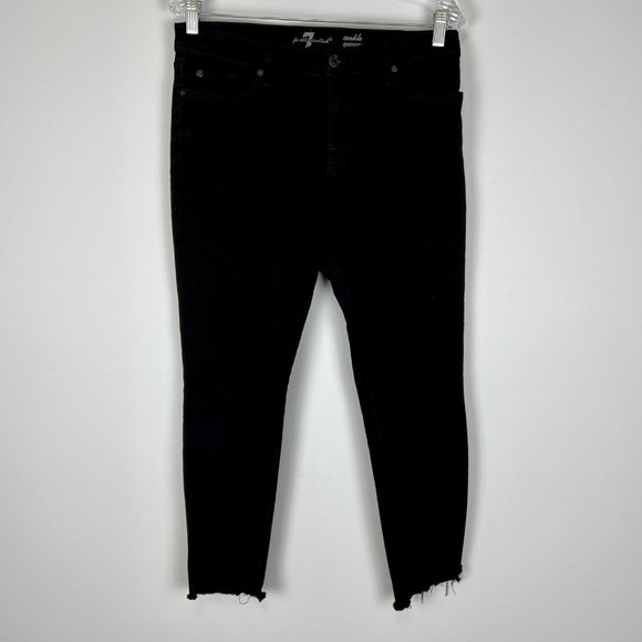 7 For All Mankind Womens Gwenevere Ankle Skinny Jeans Black Raw Step Hem size 30 - Picture 3 of 14